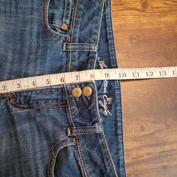 American Eagle Jeans 12 R Artist Flare Low Rise Medium Dark Wash Stretch Western - Picture 8 of 11